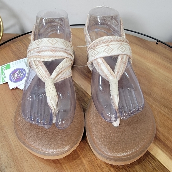 NEW Sanuk Yoga Sling 2 Tan Cream Comfy Sandals Fabric Yoga Mat Size 6 - Picture 6 of 17